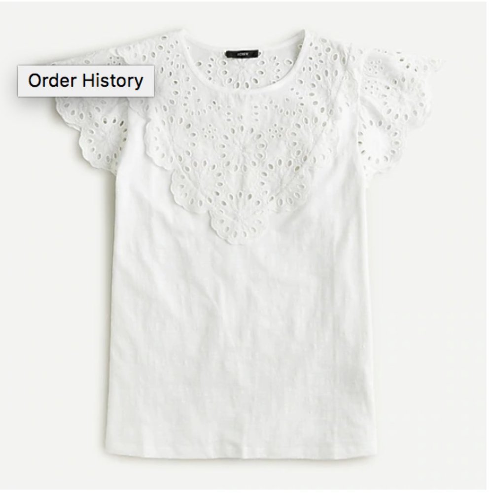NWT J. Crew Eyelet Flutter-Sleeve T-shirt